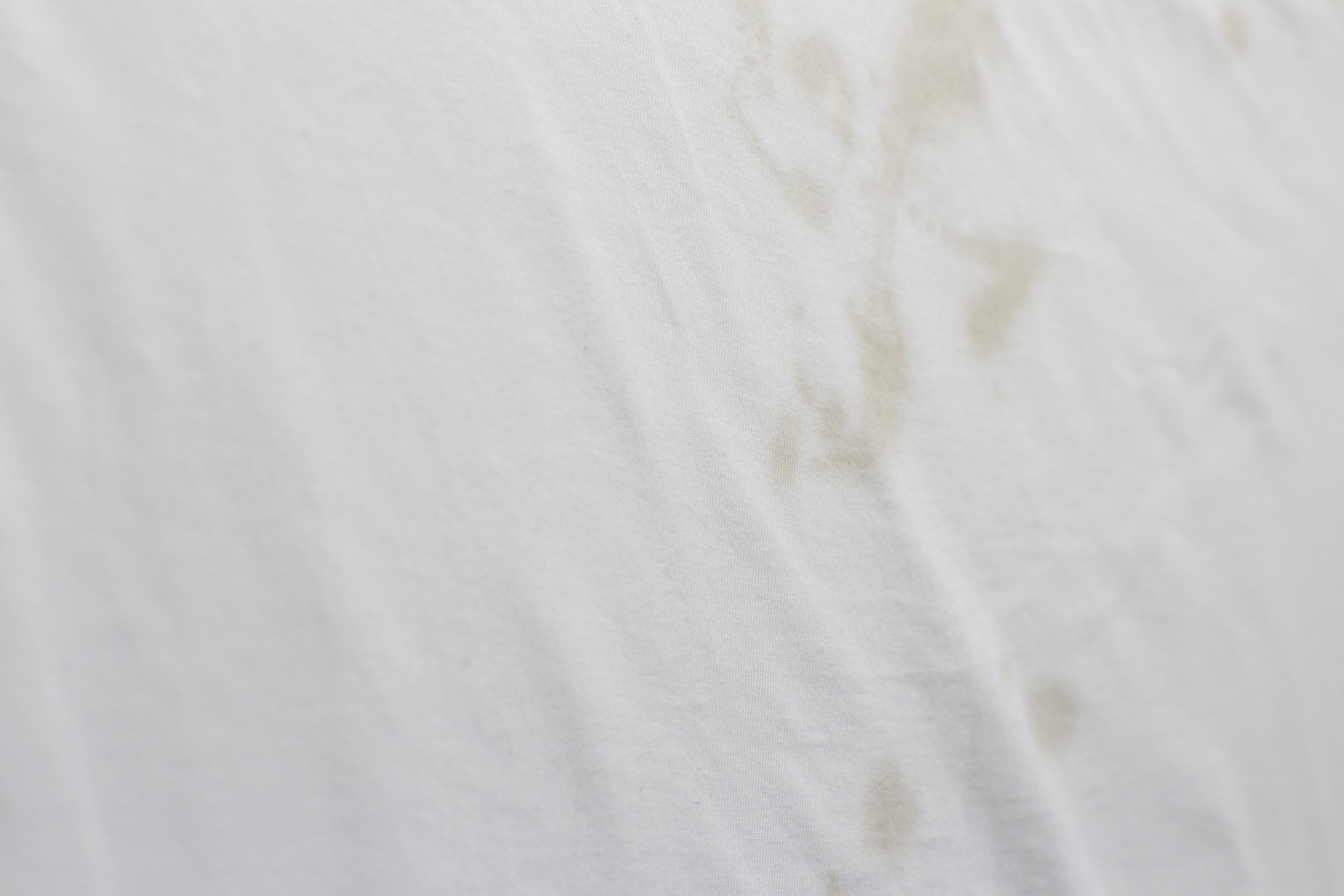 Destreza y torpeza, Y, 2017 T-shirt with wine stains washed with enzymatic detergent